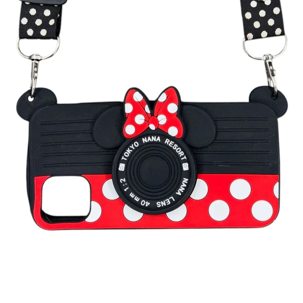 Minnie Mouse Tokyo Nana Camera Phone Case Strap Black Polka‎ Dot Silicone